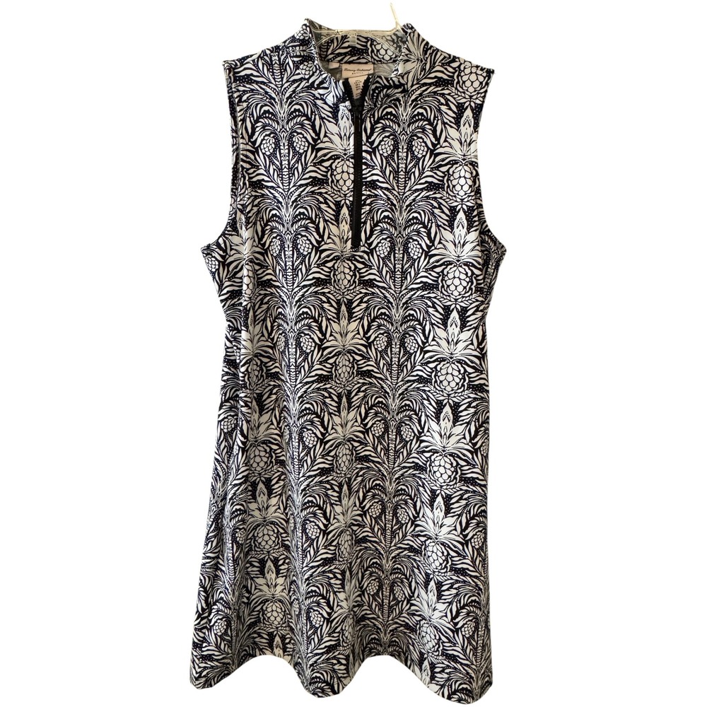 Tommy Bahama Active Womens Large Black White Damask Quarter Zip Dress